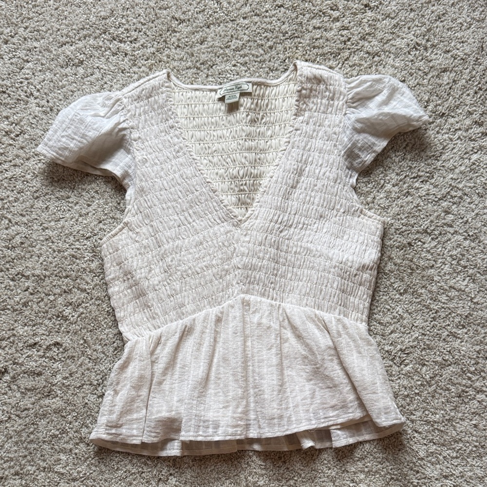 American Eagle Outfitters Cream Peplum Blouse